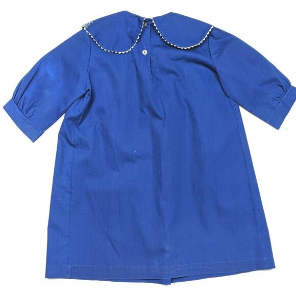 Vintage Handmade Dress Girls Size 4T Blue Embroidered Sailor - Picture 3 of 4
